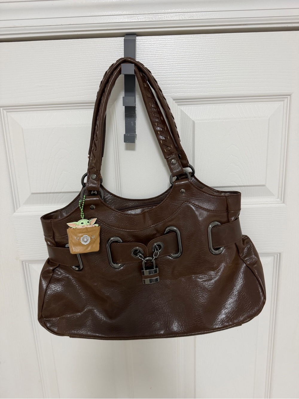 Bueno Dark Brown Shoulder Tote with Padlock Accent